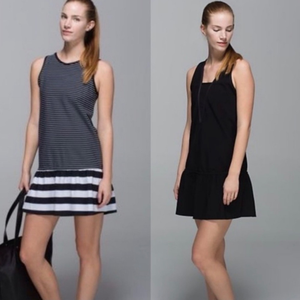 Lululemon Both-Way Dress Black and White Stripe/Solid Reversible Athleisure